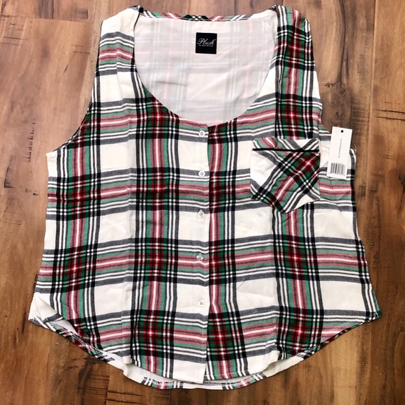 NWT Revolve Plush Plaid Tank & Shorts Pajama Set - Picture 4 of 8